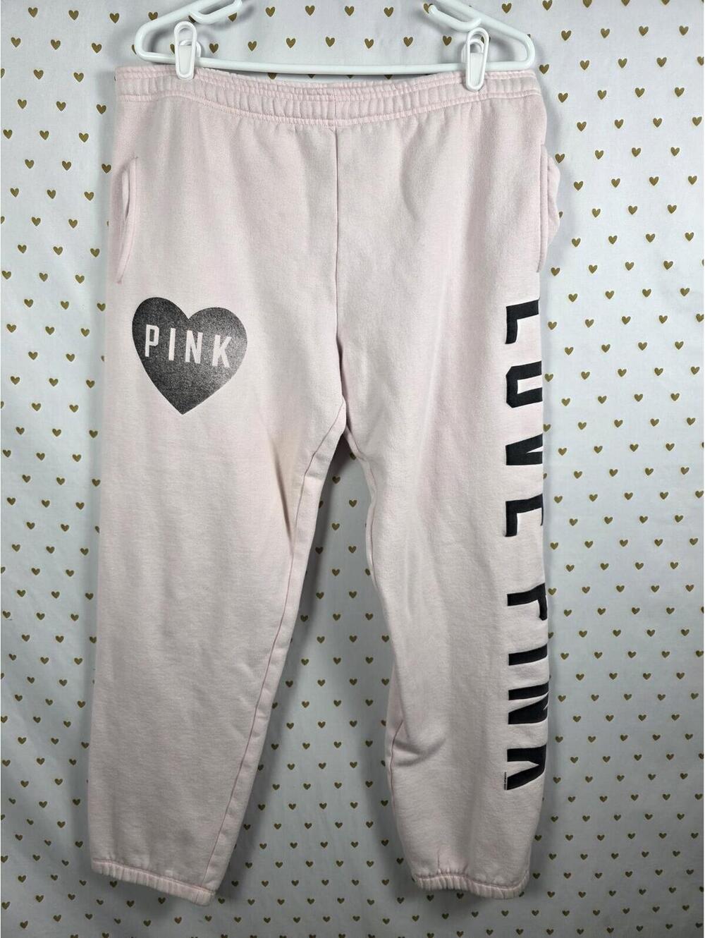 Victorias Secret PINK LOVE Heart Logo Sweatpants Joggers Sweats MEDIUM